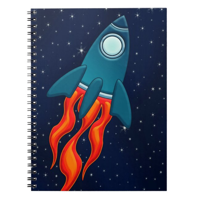 Cute Space Rocket and Outer Space Design Notebook (Front)