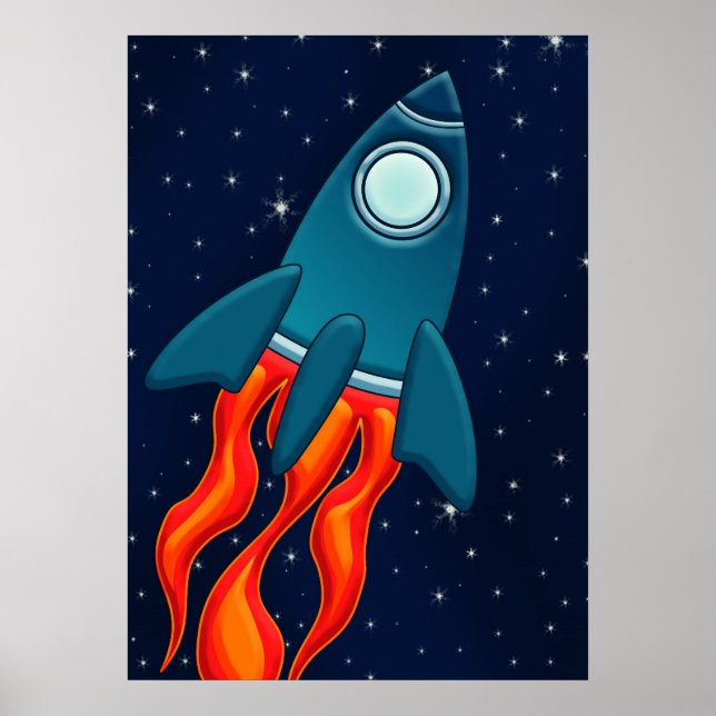 Cute Space Rocket and Outer Space Design Poster (Front)