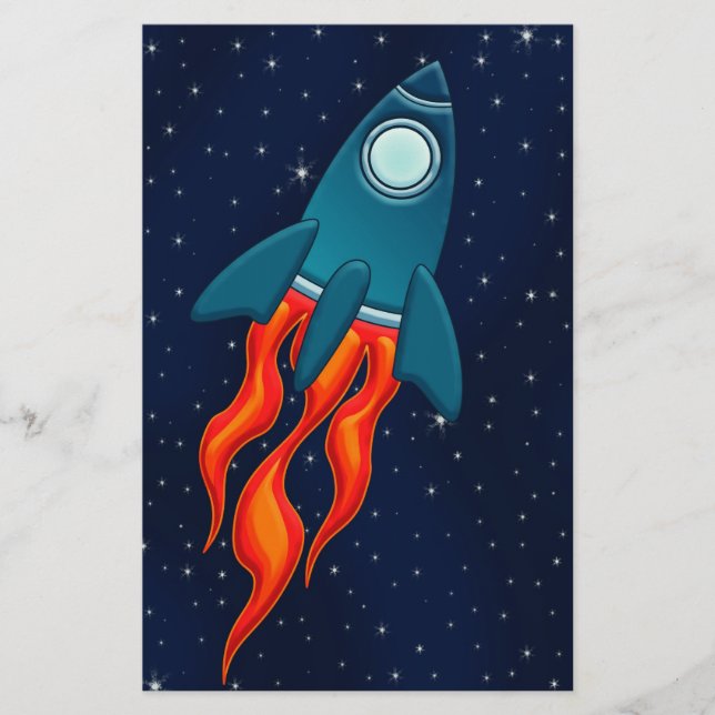 Cute Space Rocket and Outer Space Design Stationery (Front)