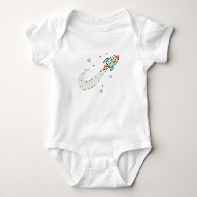 Cute Space Rocket Baby Bodysuit – Pastel Galaxy St (Front)