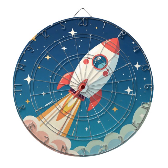 Cute space rocket blasting off dartboard (Front)