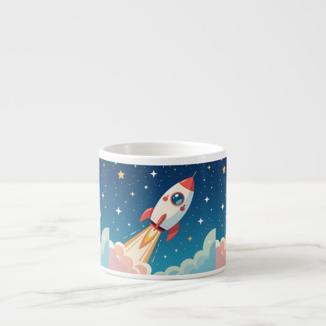 Cute space rocket blasting off espresso cup (Front)