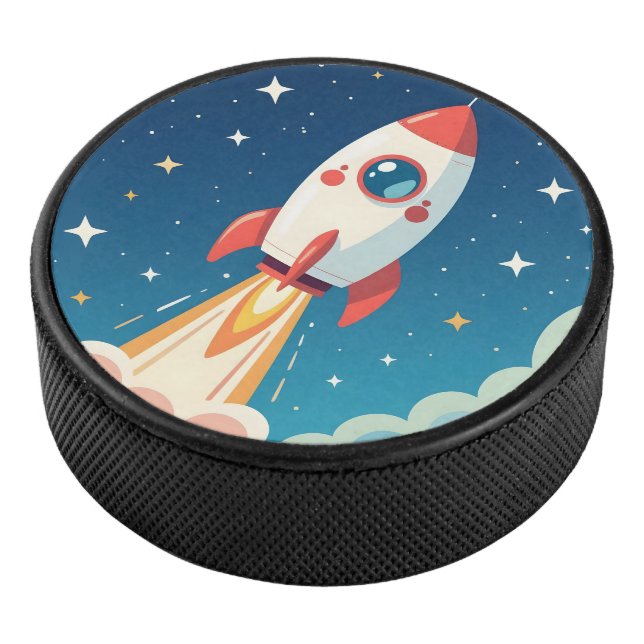 Cute space rocket blasting off hockey puck (3/4)