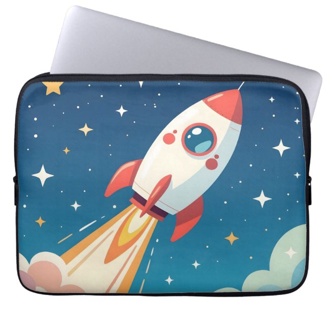 Cute space rocket blasting off laptop sleeve (Front)