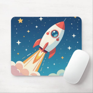 Cute space rocket blasting off mouse mat