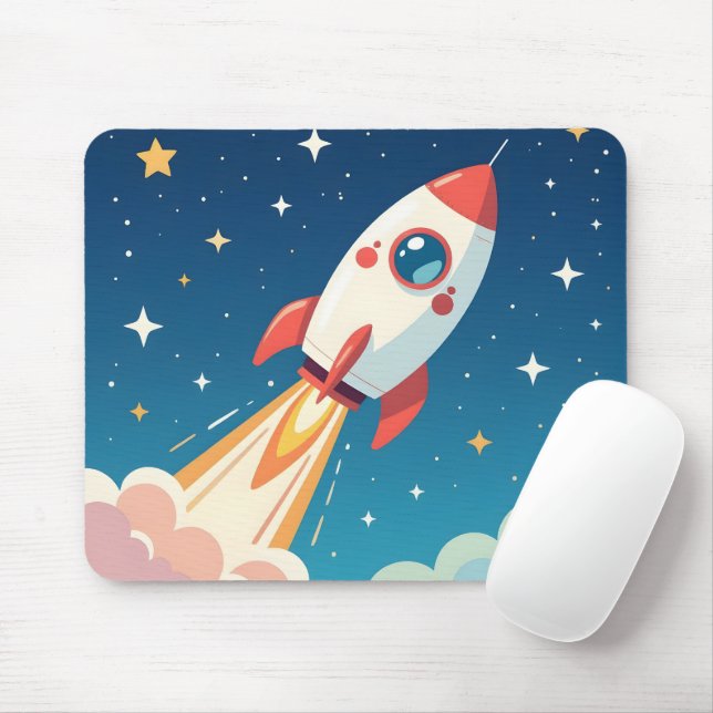 Cute space rocket blasting off mouse mat (With Mouse)