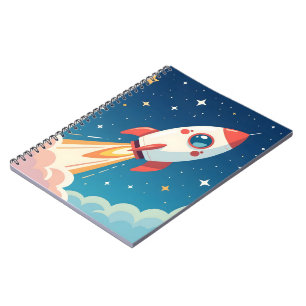 Cute space rocket blasting off notebook
