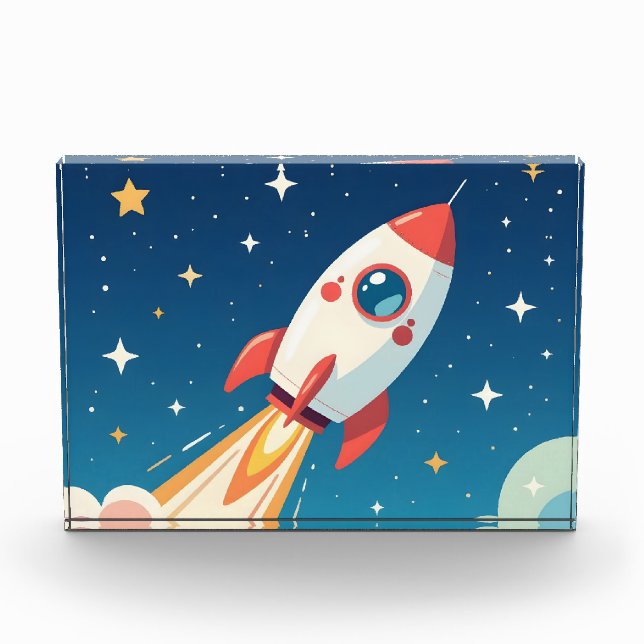 Cute space rocket blasting off photo block (Front)