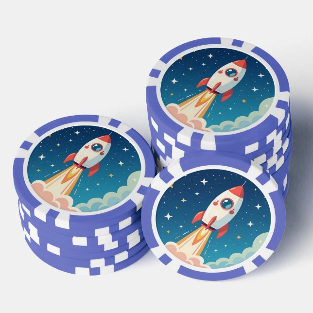 Cute space rocket blasting off poker chips (Stack)