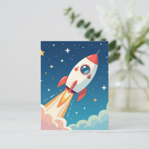 Cute space rocket blasting off postcard