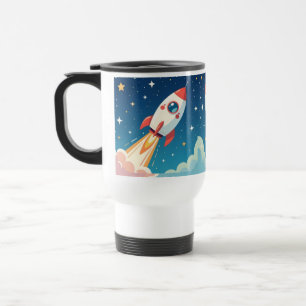 Cute space rocket blasting off travel mug