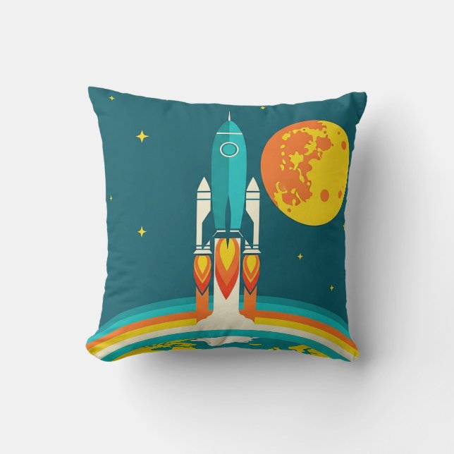 Cute Space Rocket Cartoon Cushion (Front)