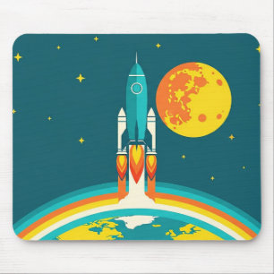 Cute Space Rocket Cartoon Mouse Mat