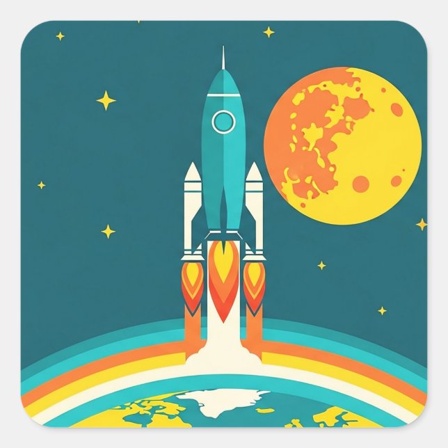Cute Space Rocket Cartoon Square Sticker (Front)