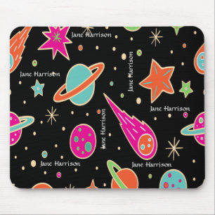 Cute Space Rocket Pattern Name Personalised Mouse Mat