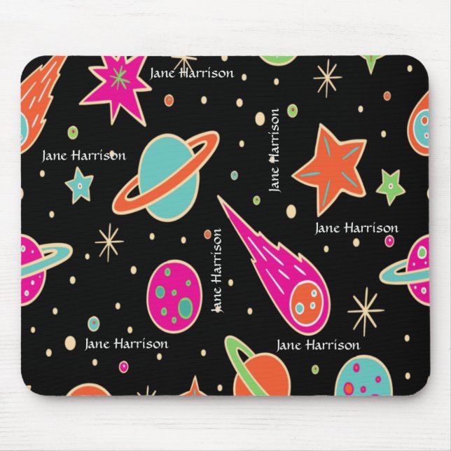 Cute Space Rocket Pattern Name Personalised Mouse Mat (Front)