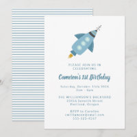 Cute Space Rocket Ship Blue 1st Birthday Party