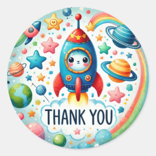 Cute Space Rocket Thank You  Classic Round Sticker