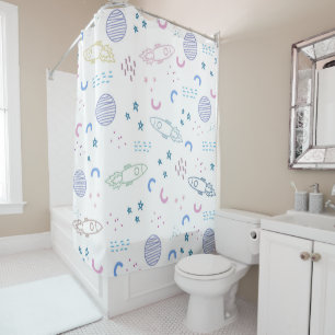 Cute Space Rockets Pattern Shower Curtain