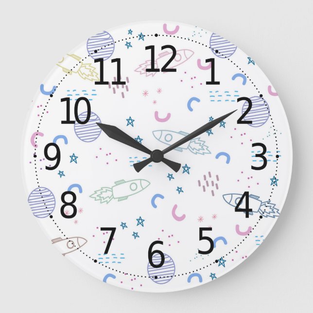 Cute Space Rockets Pattern | Wall Clock (Front)