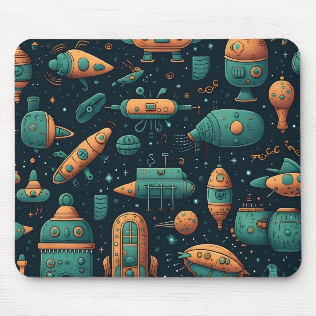 Cute Space Ship Pattern Mouse Mat (Front)