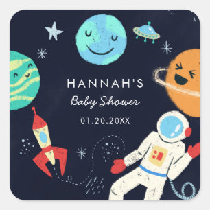 Cute Space Theme Boy Baby Shower Favour Square Sticker