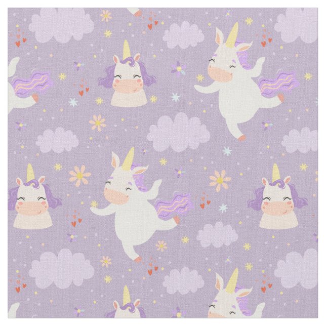 Cute Space Unicorns Fabric (Close Up)