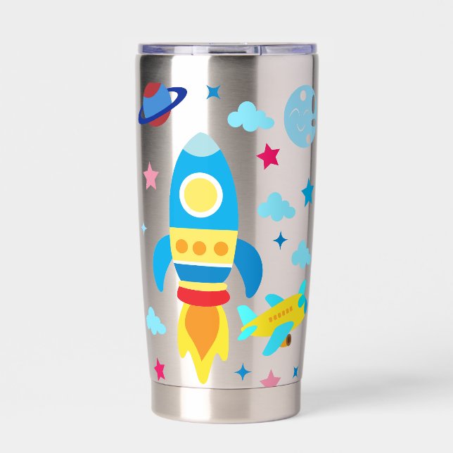Cute Spacecraft Rocket Ships Pattern Insulated Tumbler (Front)
