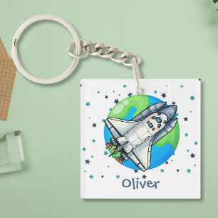 Cute Spaceship Around Earth Key Ring