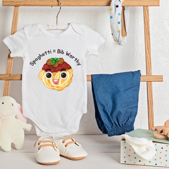 Cute Spaghetti Bib-Worthy Baby Bodysuit  (Creator Uploaded)
