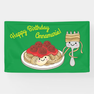 Cute Spaghetti Kids Birthday Party Kawaii Banner