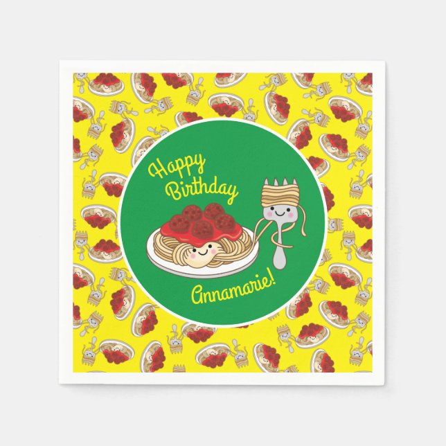 Cute Spaghetti Kids Birthday Party Kawaii Napkin (Front)