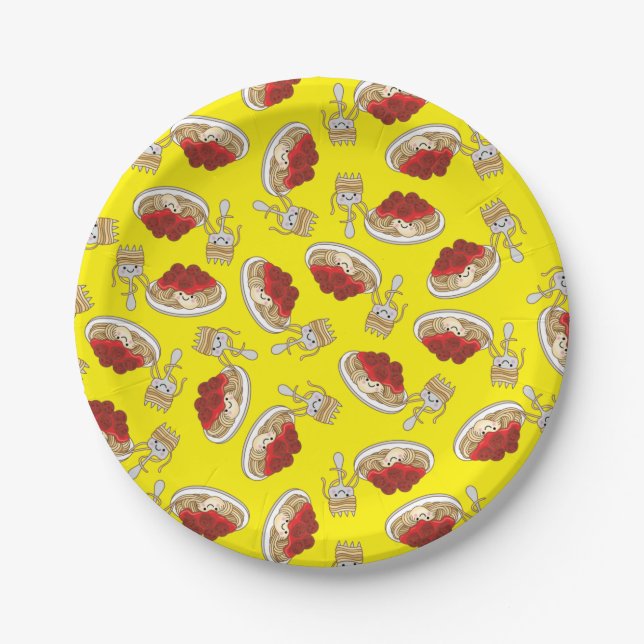 Cute Spaghetti Kids Birthday Party Kawaii Paper Plate (Front)