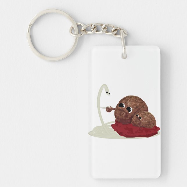 Cute Spaghetti Meeting Meatballs Key Ring (Front)