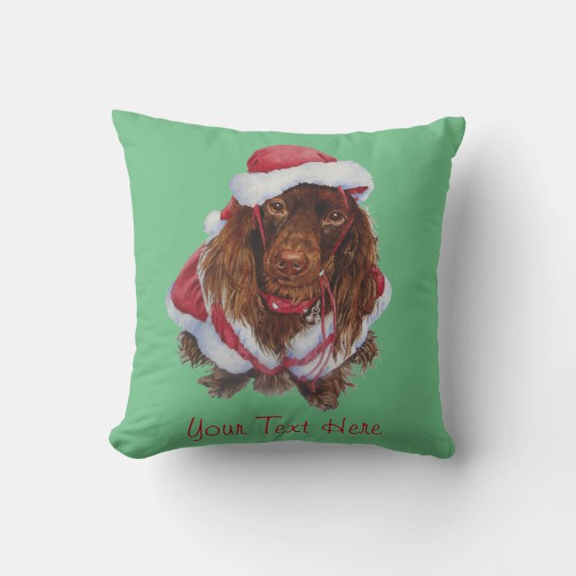 Cute spaniel dog dressed for Christmas Cushion (Front)