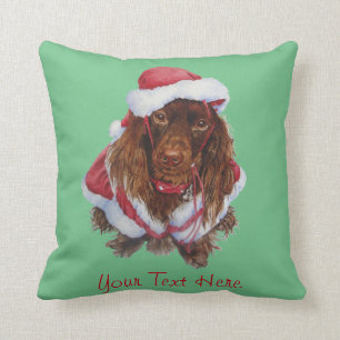 Cute spaniel dog dressed for Christmas Cushion