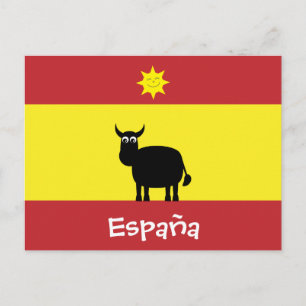 Cute Spanish Bull, Flag & Smiling Sun Postcard