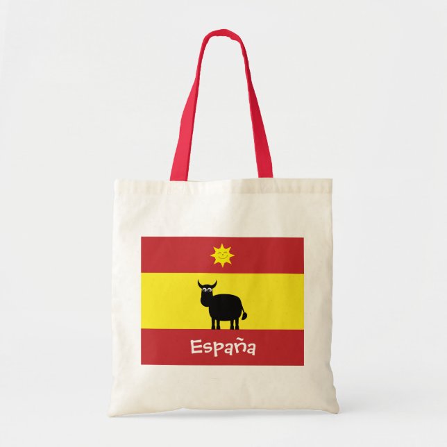 Cute Spanish Bull, Flag & Smiling Sun Tote Bag (Front)