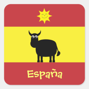 Cute Spanish Bull, Sun & Flag Square Sticker