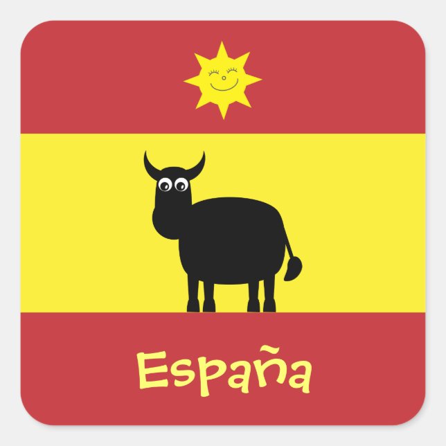 Cute Spanish Bull, Sun & Flag Square Sticker (Front)