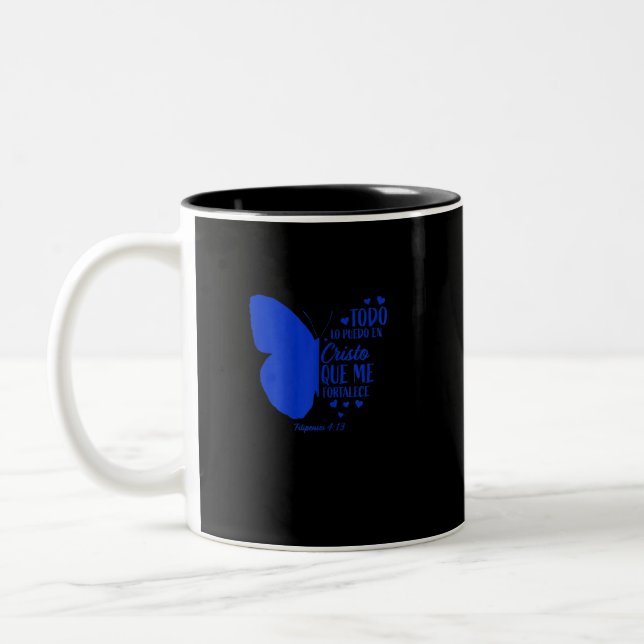 Cute Spanish Christian Bible Religious Butterfly Two-Tone Coffee Mug (Left)