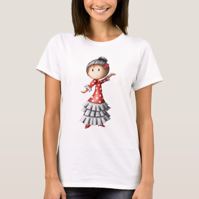 Cute Spanish Sevillana Flamenco Dancer T-Shirt (Front)