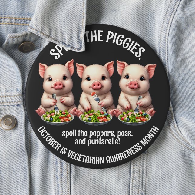 Cute Spare the Piggies Eating Salads 6 Cm Round Badge (In Situ)