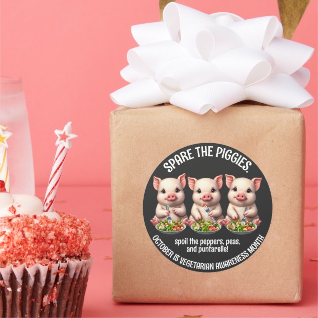 Cute Spare the Piggies Eating Salads Classic Round Sticker (Party)