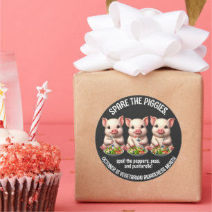 Cute Spare the Piggies Eating Salads Classic Round Sticker