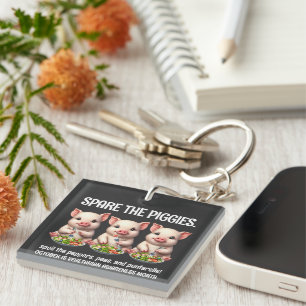 Cute Spare the Piggies Eating Salads Key Ring