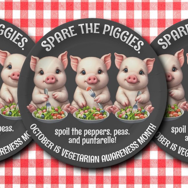 Cute Spare the Piggies Eating Salads Paper Plate (Spare the Piggies Round Paper Plates Cover Photo)