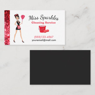 Cute Sparkle Cartoon Maid House Cleaning Service B Business Card