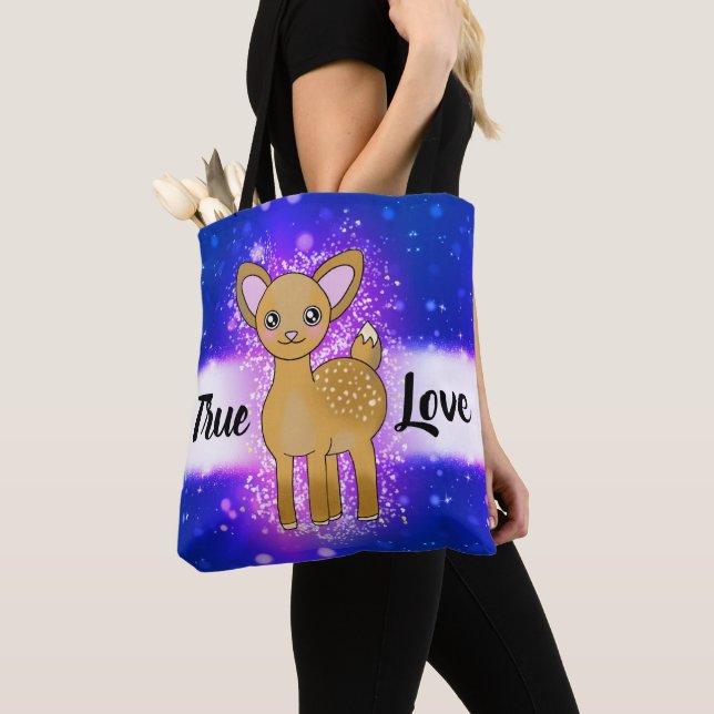 Cute Sparkle Deer in Shining True Love Tote Bag (Close Up)