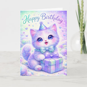 Cute Sparkle Kitten Happy Birthday Card - Magical 